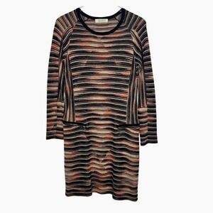 Aldomartins Long Sleeve Wool Blend Sweater Dress Women Size 8 Lightweight Stripe